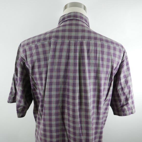 Jos A Bank Mens Cotton Button Down Purple Plaid Shirt Large Short Sleeve - Picture 7 of 10